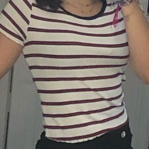 white red and black stripped shirt